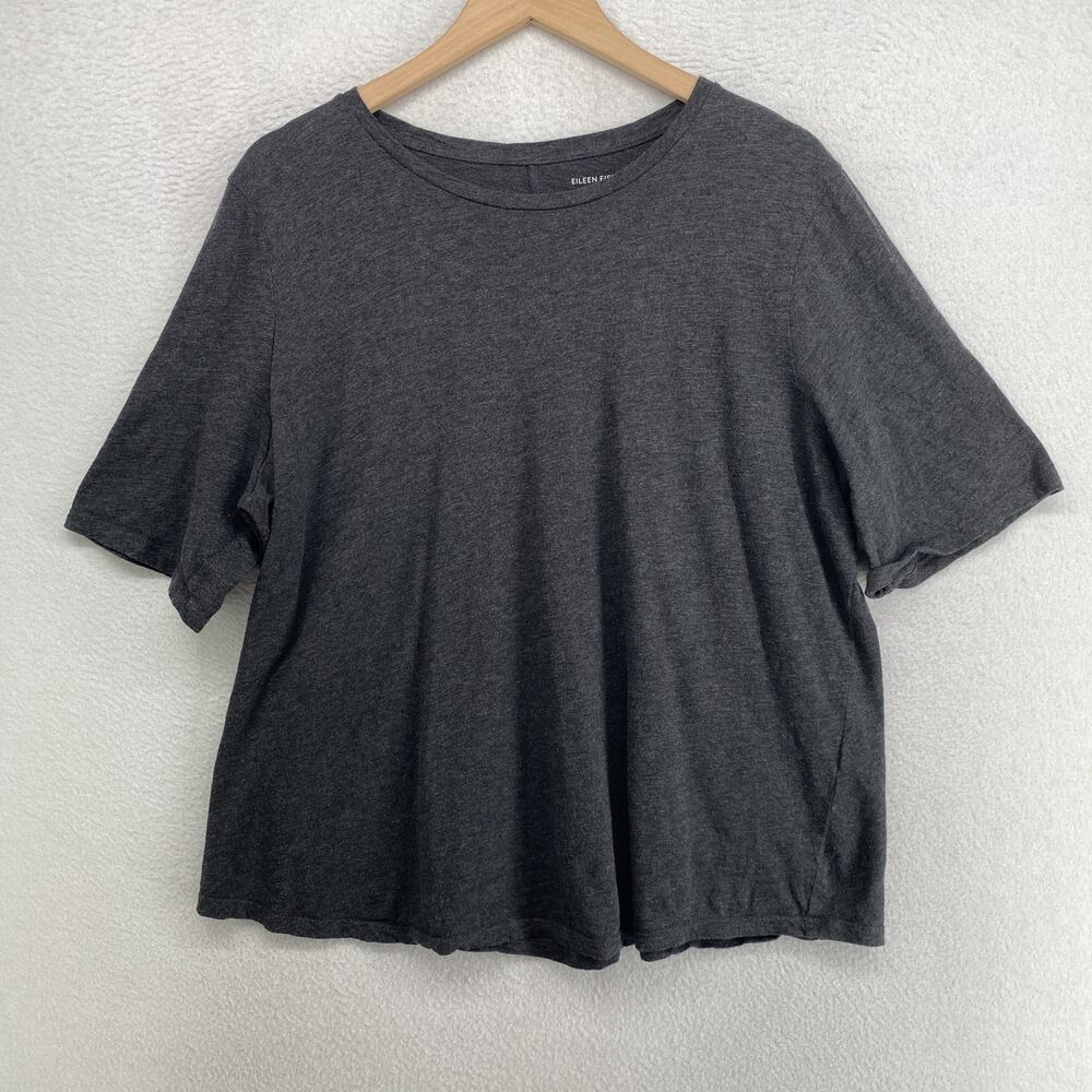 EILEEN FISHER Top XL Slub Organic Cotton Jersey Crew Neck Basic Charcoal Gray
